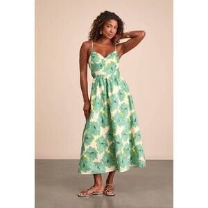 Lulus Candria Cream And Green Floral Surplice Midi Dress White - Size S